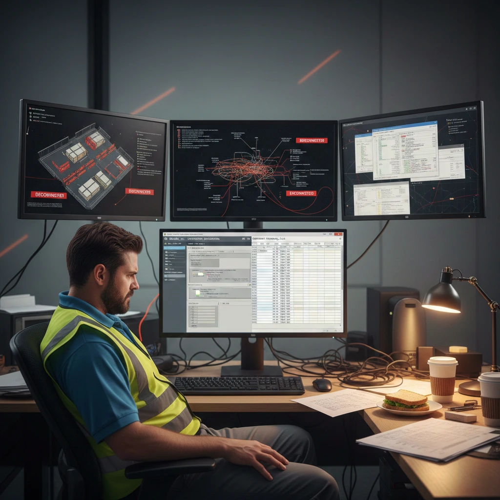 Warehouse worker frustrated with disconnected systems